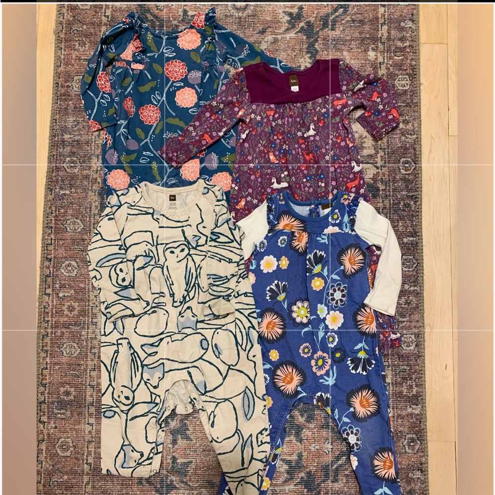 Bundle of 4 Tea Collection Rompers 12-18 mos